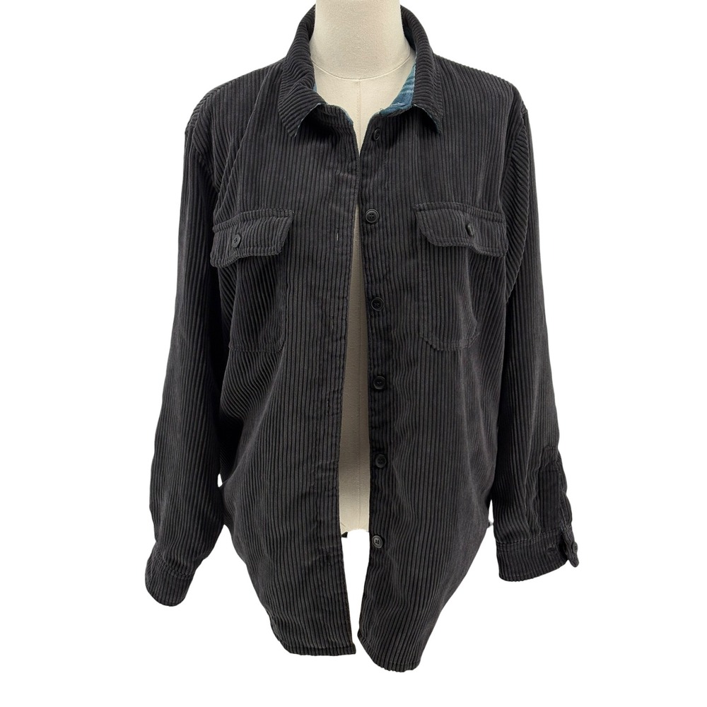 Love Tree Reversible Shirt Jacket Black Corduroy Plaid Fleece Teal Medium